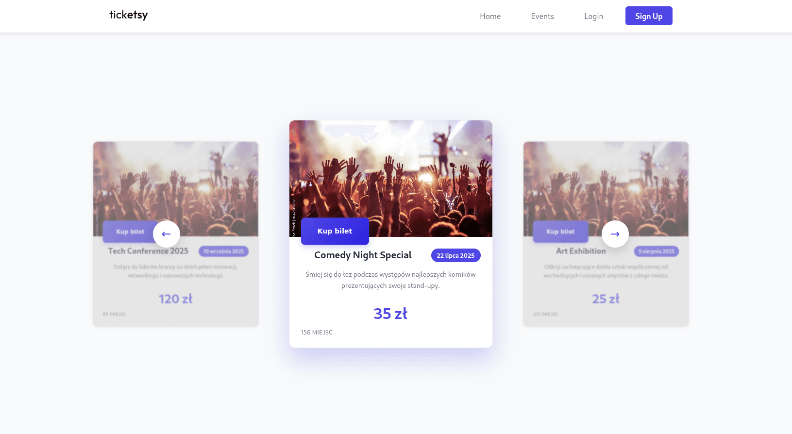 Ticketsy event listing and ticket purchase interface